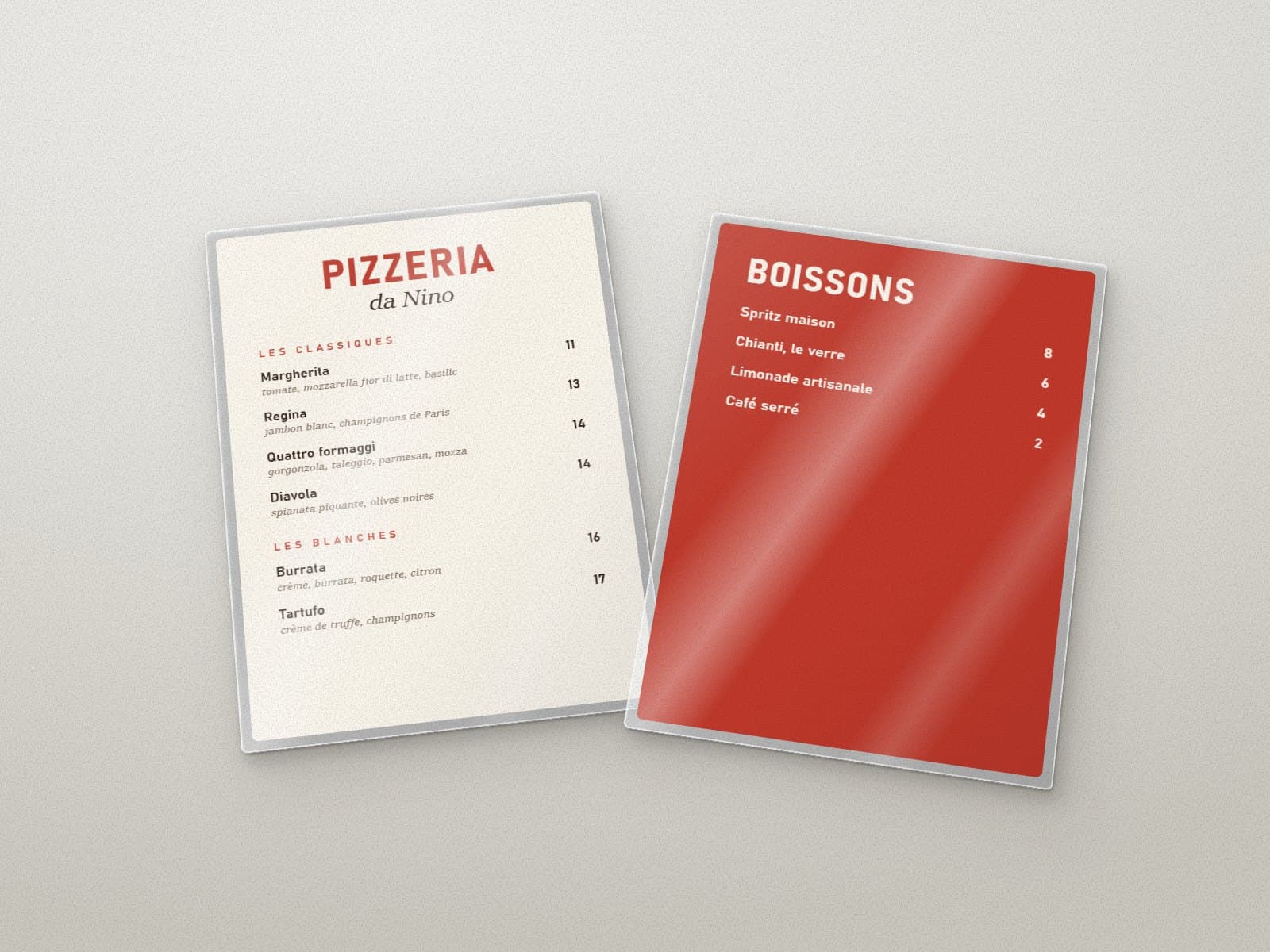 Menus plastifiés